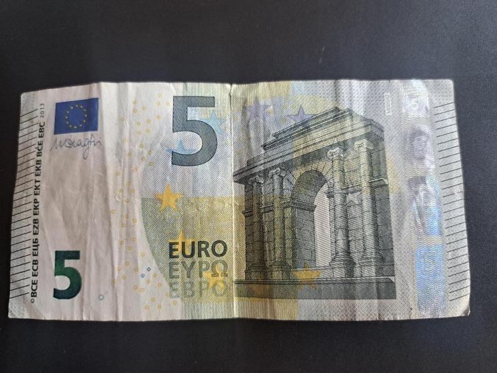 2013 Portugal 5 euro Draghi serienummer met 666, Postzegels en Munten, Bankbiljetten | Europa | Eurobiljetten, Los biljet, Portugal