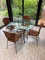 Gietijzeren tuinset met rotan (houtvezel) afwerking!, Tuin en Terras, Ophalen, 4 zitplaatsen, Gebruikt, Rotan