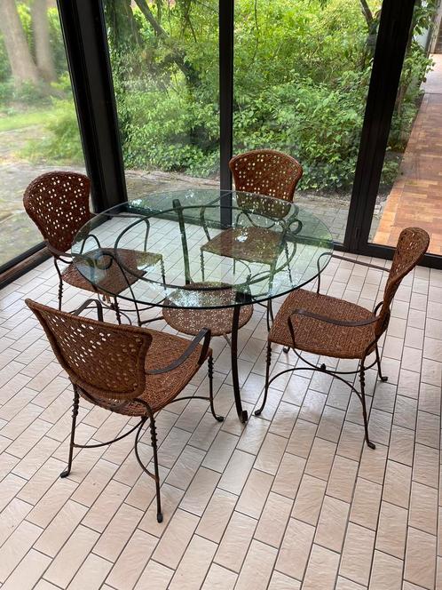 Gietijzeren tuinset met rotan (houtvezel) afwerking!, Tuin en Terras, Tuinsets en Loungesets, Gebruikt, Tuinset, Rotan, 4 zitplaatsen