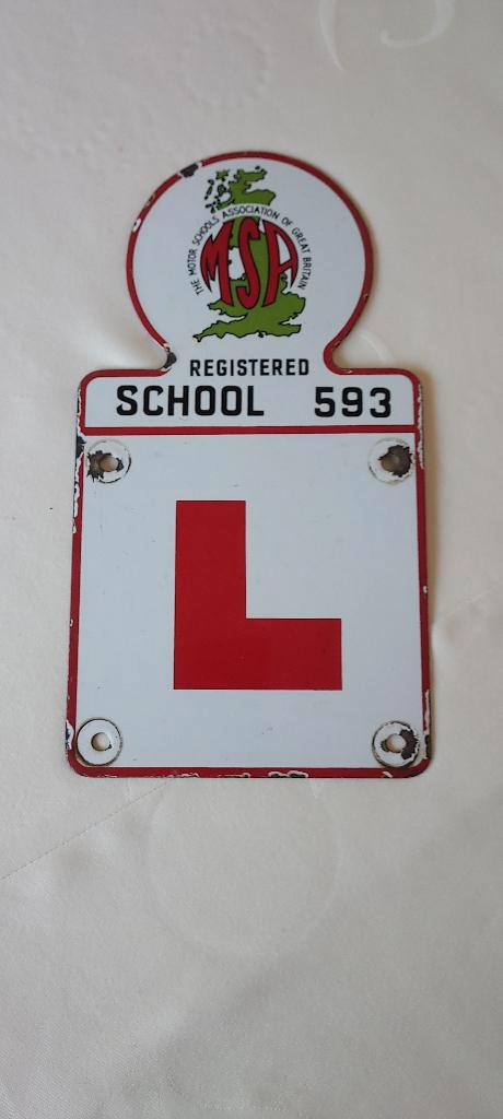 oud emaille bord van Engelse auto-rijschool, Verzamelen, Merken en Reclamevoorwerpen, Gebruikt, Lichtbak of (neon) lamp, Verzenden