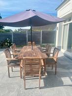 Massieve teak tuinset 8 stapelbare stoelen, Tuin en Terras, Ophalen, Gebruikt, Eettafel, Teakhout