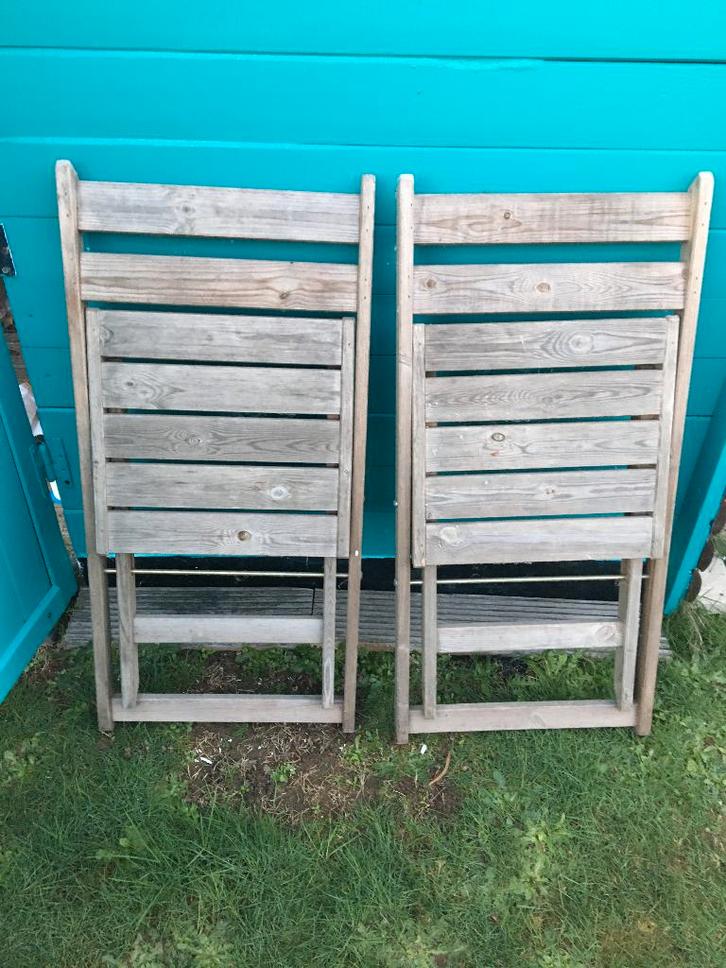 2 authentieke houten klapstoelen (ook voor tuin)prijs/stuk, Jardin & Terrasse, Chaises de jardin, Comme neuf, Bois, Pliant, Enlèvement ou Envoi