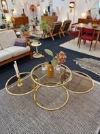 Vintage coffee table double swivel messing rookglas, Huis en Inrichting, Tafels | Salontafels, Ophalen, Gebruikt, Rond, Vintage