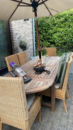 Mooie houten tafel te koop, Tuin en Terras, Ophalen, Gebruikt, Eettafel, 8 zitplaatsen