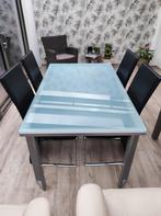 tafel met glas blad en 4 stoelen, Huis en Inrichting, Ophalen, Gebruikt, 100 tot 150 cm, 50 tot 100 cm