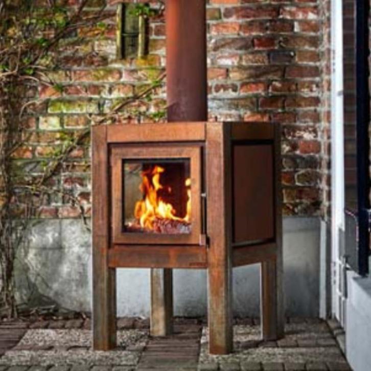 Buitenkachel Quaruba L Cortenstaal en zwart, Tuin en Terras, Tuinhaarden, Nieuw, Ophalen of Verzenden