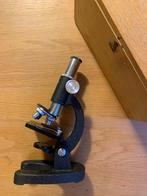 Vintage microscoop met 3 lenzen in houten kistje, Antiek en Kunst, Ophalen of Verzenden