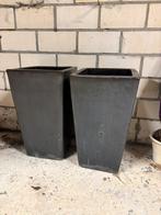 2 zwarte bloembakken, Ophalen, Gebruikt, Balkon, 60 cm of meer