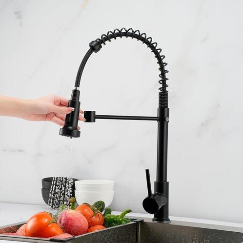 Robinet de cuisine mitigeur avec douchette noir, Doe-het-zelf en Bouw, Sanitair, Nieuw, Kraan, Ophalen of Verzenden