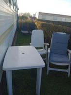 Tuintafel en 2 klapstoelen met kussens, Caravans en Kamperen, Ophalen