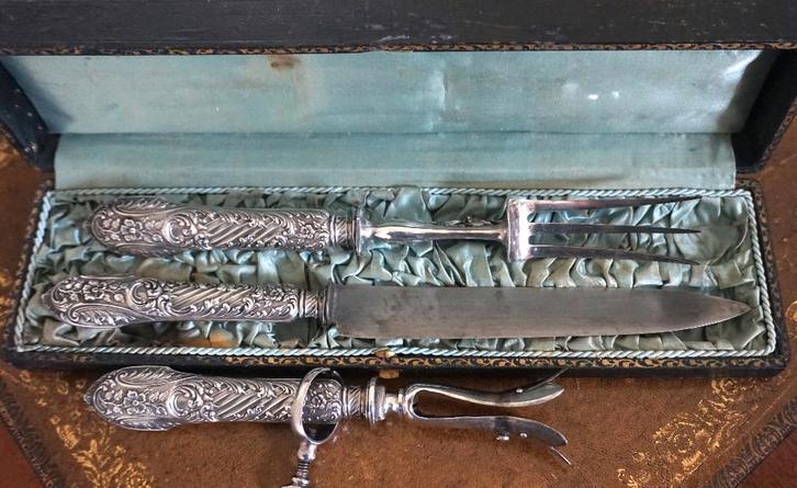 Service à Découper Ancien en Argent Poinçonné, Antiquités & Art, Antiquités | Couverts, Enlèvement ou Envoi