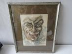 Expressief Portret 1928 in aquarel en potlood, gesigneerd, Ophalen of Verzenden