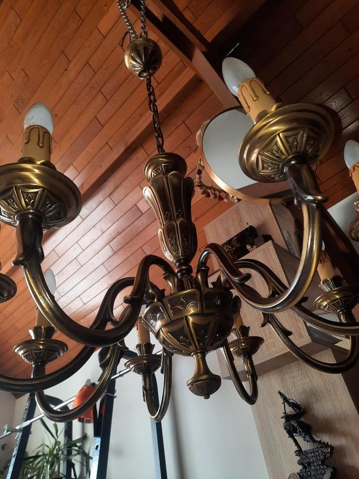Elegante Vintage Messing Kroonluchter – 8 Armen – Barokstijl, Huis en Inrichting, Lampen | Kroonluchters, Zo goed als nieuw, Metaal