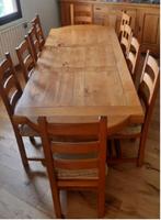 Table en bois massif avec 10 chaises, 200 cm of meer, 100 tot 150 cm, Gebruikt, Ophalen of Verzenden