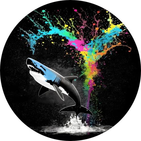 Banksy haai  Muurcirkel 60x60 metaal + Ophangsysteem, Huis en Inrichting, Woonaccessoires | Schilderijen, Tekeningen en Foto's