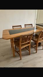 Eiken tafel met graniet blad, Huis en Inrichting, Ophalen, Zo goed als nieuw, Vijf personen of meer, Landelijk