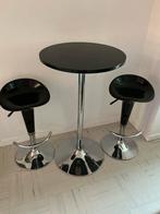 Tafel en 2 zwarte barkrukken - chromen poten -perfecte staat, Ophalen, In hoogte verstelbaar, Zo goed als nieuw
