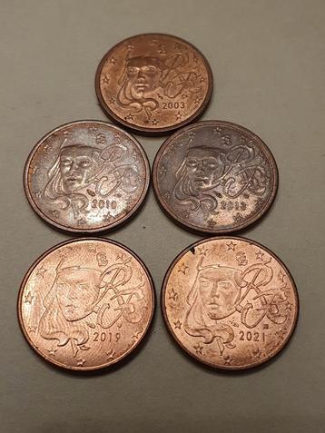 5 munten van 5 cent van Frankrijk zie beschrijving  beschikbaar voor biedingen