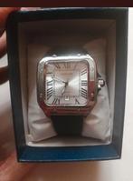 Nouveau Cartier Santos avec bracelet en cuir marron, Enlèvement ou Envoi, Cuir, Acier, Omega