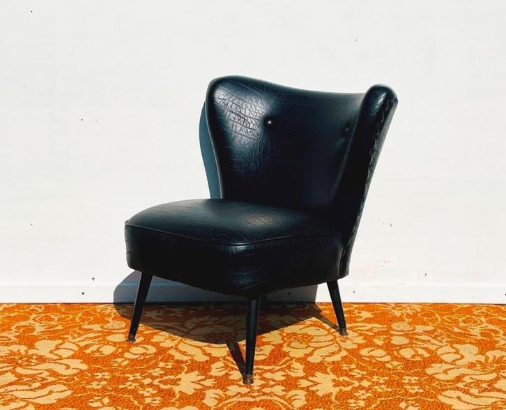 Cocktailstoel ~ Vintage Expo 58 ~ Zeteltje, Huis en Inrichting, Fauteuils, Gebruikt, Hout, Kunststof, Leer, Metaal, Ophalen of Verzenden
