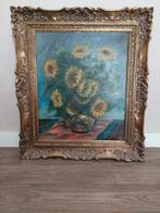 Schilderij met zonnebloemen in prachtige omlijsting., Antiek en Kunst, Kunst | Schilderijen | Klassiek, Ophalen of Verzenden