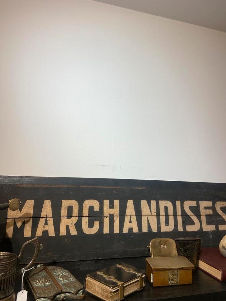 Oud Frans  bord ‘Marchandises / Special’– industrieel decor”, Huis en Inrichting, Woonaccessoires | Tekstborden en Spreuken, Gebruikt