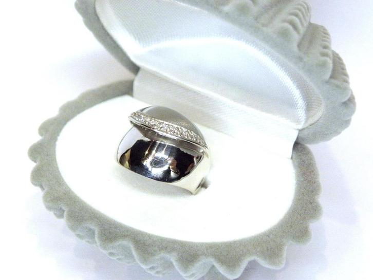 Brede 14KT gouden ring met Briljant geslepen diamanten., Handtassen en Accessoires, Ringen, Zo goed als nieuw, Dame, Kleiner dan 17