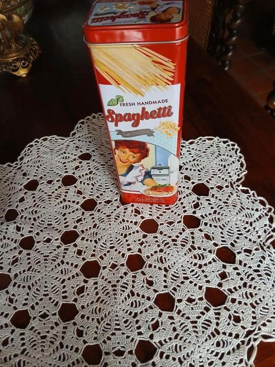 retro spaghetti bewaarblik-vintage keuken blik, Verzamelen, Blikken, Zo goed als nieuw, Ophalen of Verzenden