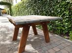 Zware tafel...gemaakt met een schansplaat, Tuin en Terras, Ophalen of Verzenden, Zo goed als nieuw, Hout