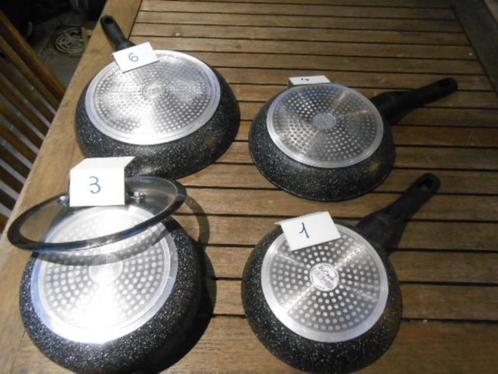 3 pannen en kookpot merk: Re Cook zwart met witte stippen, Huis en Inrichting, Keuken | Potten en Pannen, Gebruikt, Overige materialen