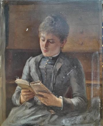 schilderij, O/p, lezende vrouw, Eugénie Van Ham 