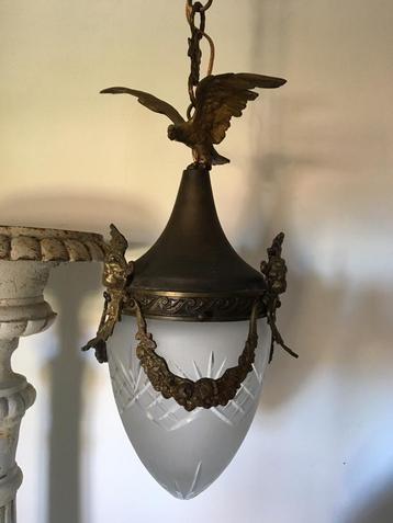 antieke Napoleon lll hanglamp met geslepen stolp  beschikbaar voor biedingen