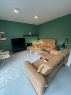 2x   lederen zetels/salon licht amber, Huis en Inrichting, Ophalen, Zo goed als nieuw