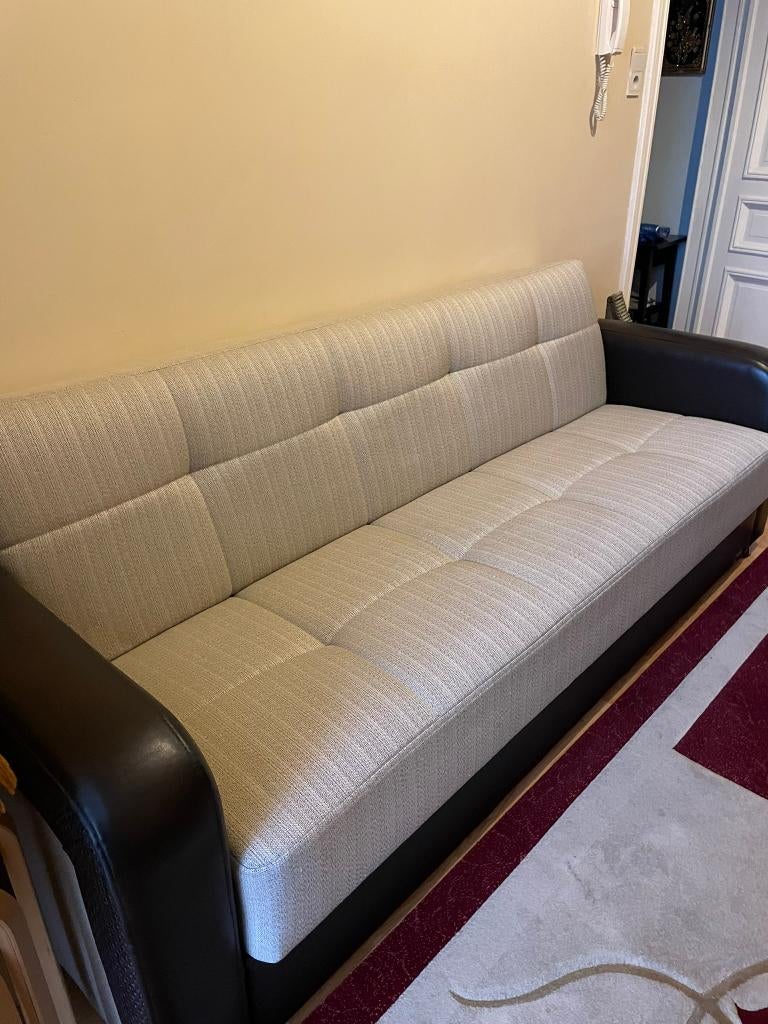 Canapé-lit convertible tissu beige, Maison & Meubles, 90 cm, Enlèvement, Utilisé, Crème