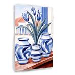Elegante Blauwe Tulpen in Vazen canvas 50x70cm - 18mm., Verzenden