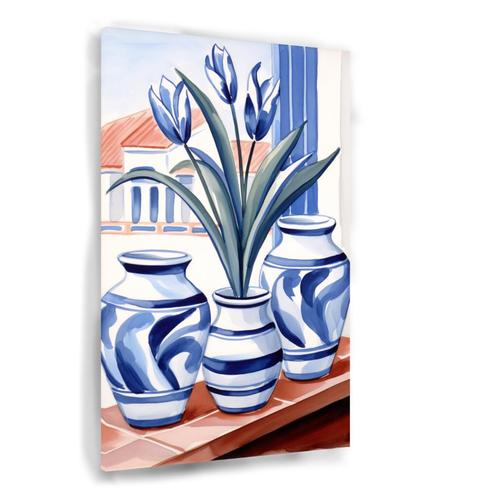 Elegante Blauwe Tulpen in Vazen canvas 50x70cm - 18mm., Antiek en Kunst, Kunst | Schilderijen | Klassiek, Verzenden