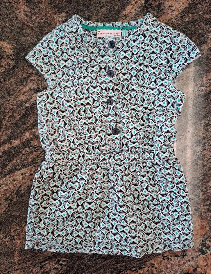 Mt 74 Wit, zwart, turquoise jurk waaiers Hampton bays, Kinderen en Baby's, Babykleding | Maat 74, Zo goed als nieuw, Meisje, Jurkje of Rokje