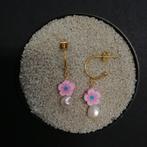 Boucle d'oreille avec fleur et perle d'eau douce, Or, Rose, Pendantes, Enlèvement ou Envoi