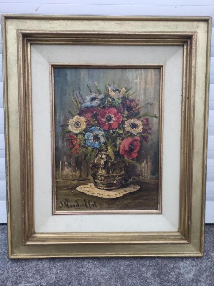 Huile sur panneau anémones variées signe j van der elst, Antiek en Kunst, Kunst | Schilderijen | Klassiek, Ophalen of Verzenden