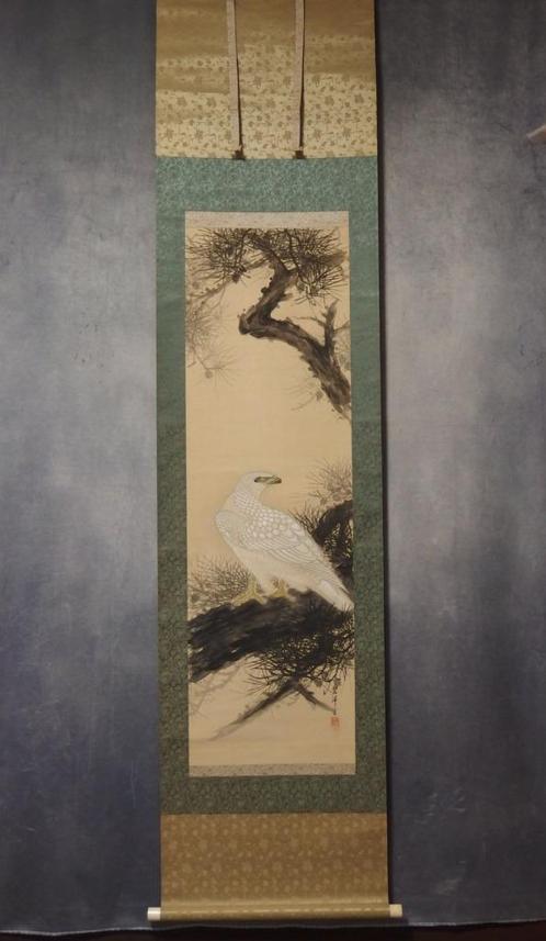 Hangende rol schilderij - Zijde - White Hawk - Oda Hekiyo, Antiek en Kunst, Kunst | Schilderijen | Klassiek, Ophalen of Verzenden