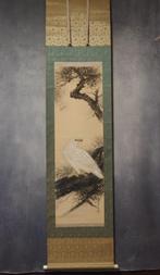 Peinture sur rouleau suspendu - Soie - Faucon Blanc - Oda He, Antiquités & Art, Enlèvement ou Envoi