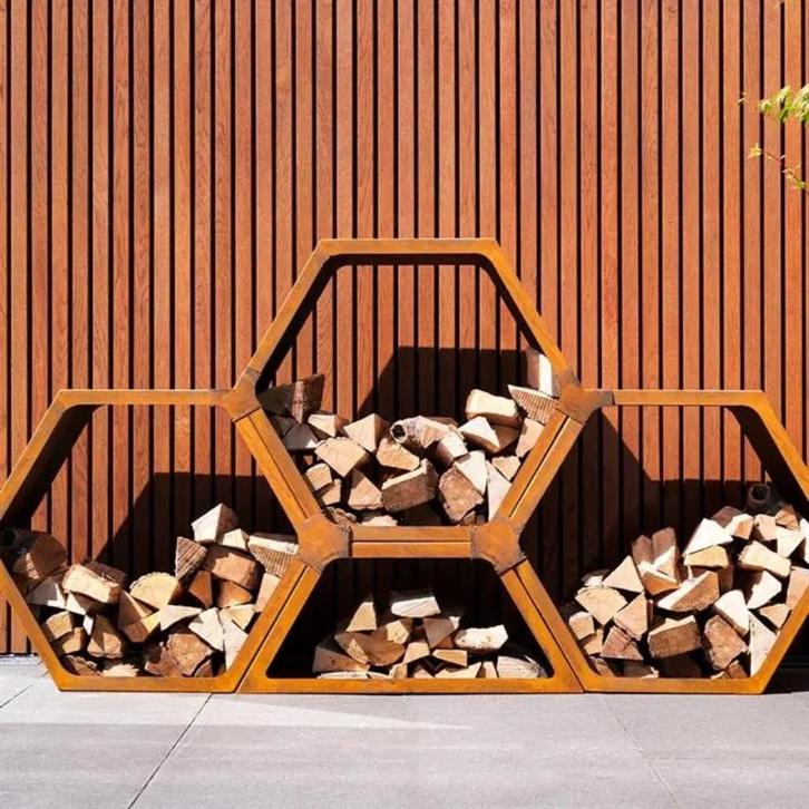 cortenstaal houtopslag HEX - modulair systeem, Tuin en Terras, Tuinhaarden, Nieuw, Verzenden