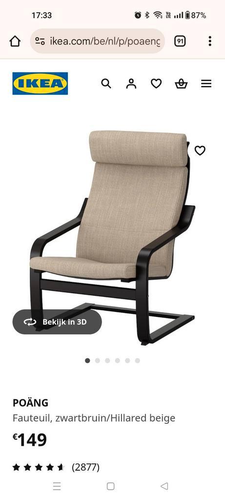 Poäng Ikea zetel wit/zwart met voetenbank, Huis en Inrichting, Fauteuils, Gebruikt, Hout, Stof, 50 tot 75 cm, 75 tot 100 cm, Ophalen