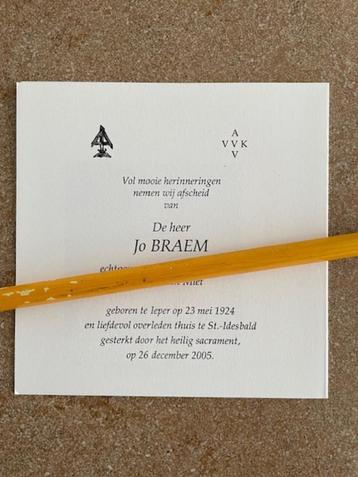 VLAAMS NATIONALIST AVV-VVK BERKENKRUIS DHR JO BRAEM IEPER beschikbaar voor biedingen