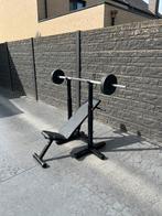 Fitness bench met barbell, Sport en Fitness, Fitnessmaterialen, Ophalen, Zo goed als nieuw