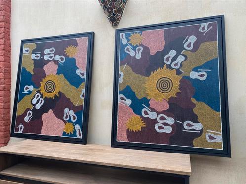 Koppel Aboriginal schilderijen op doek, Antiek en Kunst, Kunst | Niet-Westerse kunst, Ophalen
