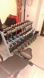 Dumbells + rek, Sports & Fitness, Équipement de fitness, Utilisé, Enlèvement ou Envoi