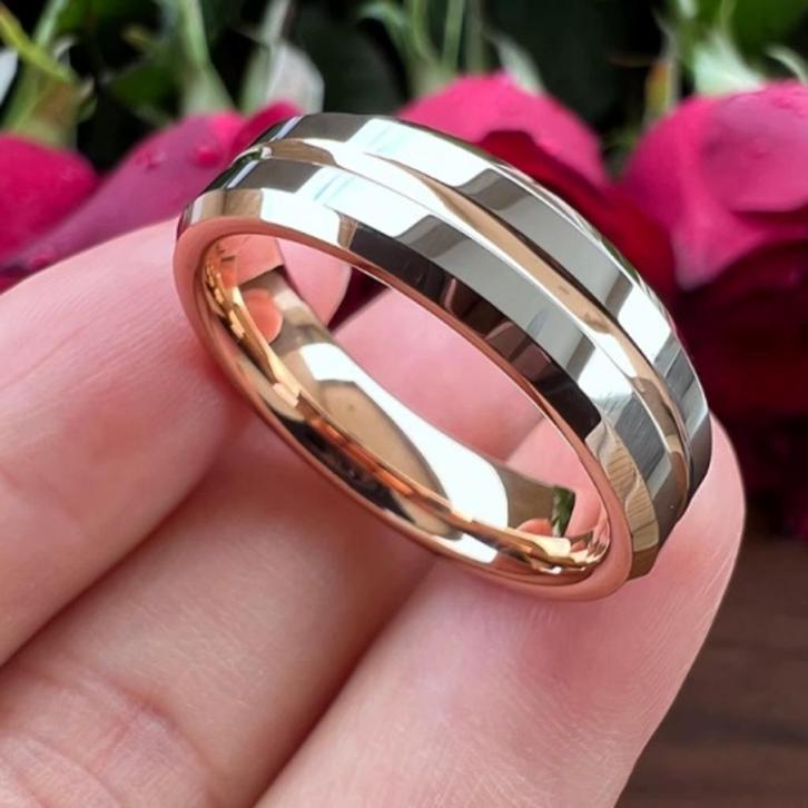 Trouwringen wolfraam - Tycho rosé goud, Handtassen en Accessoires, Ringen, Nieuw, Roze, Overige materialen, Verzenden