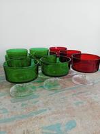 9 vintage Luminarc glazen in groen en rood, Ophalen, Zo goed als nieuw