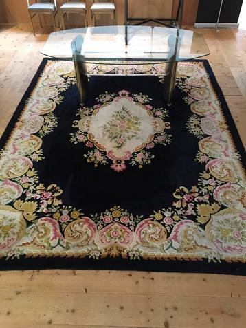Vintage handgeknoopt zwart Chinees wollen tapijt